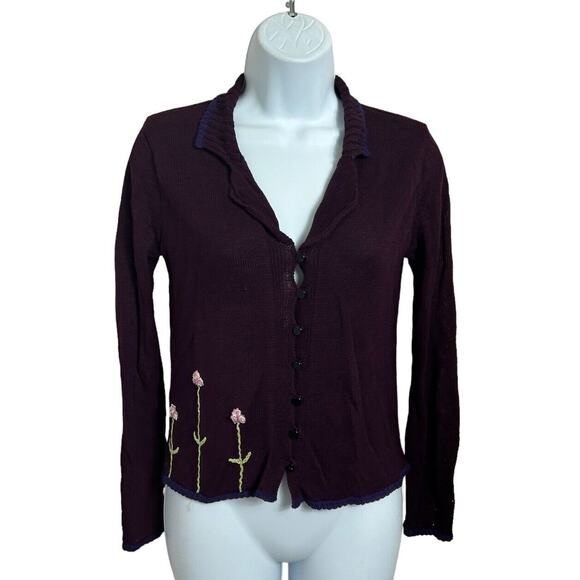 Cousin Johnny Embroidered Cardigan Sweater Sz Small Purple Applique Flowers65 - Picture 8 of 8